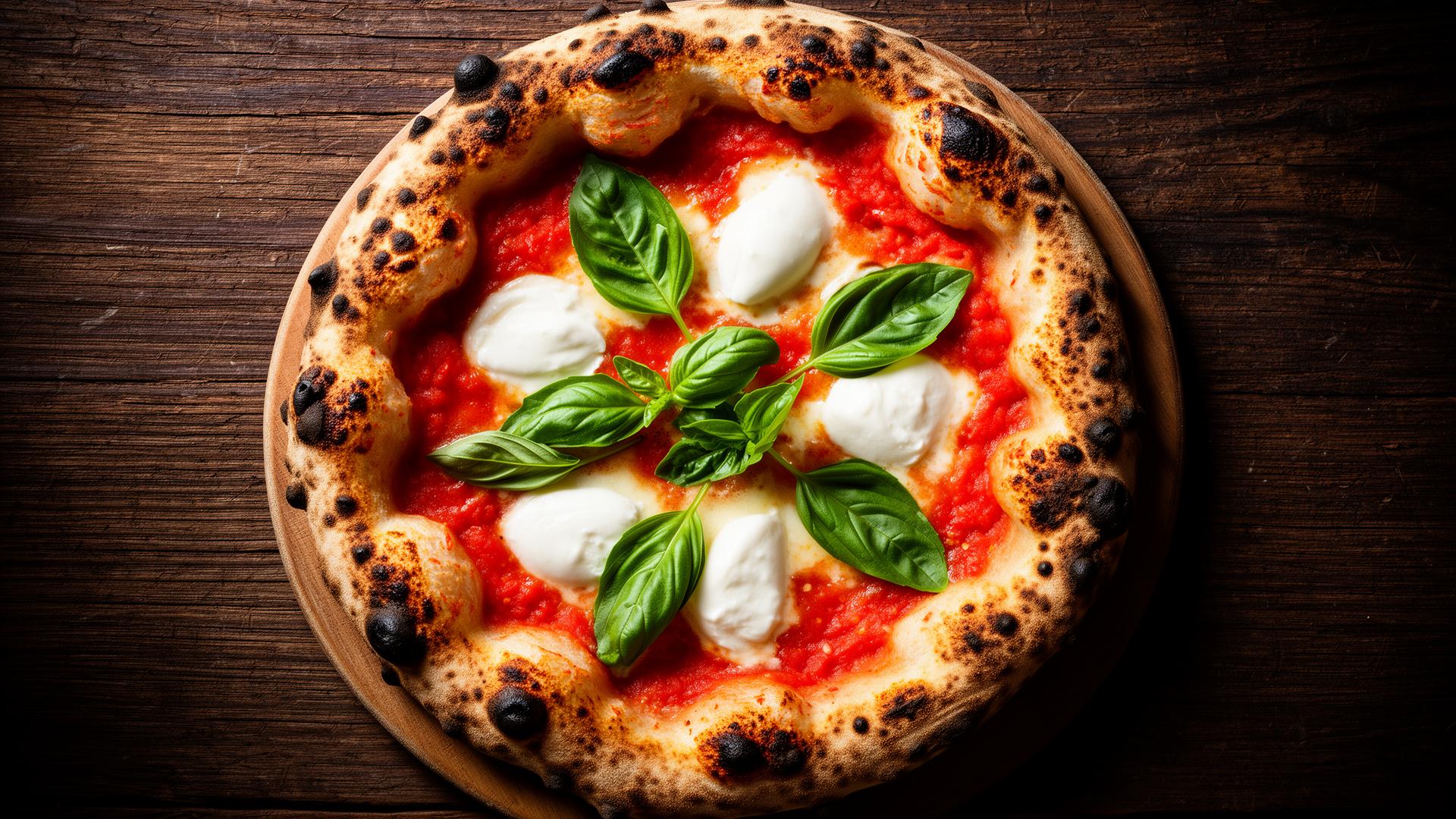 Pizza napoletana appena sfornata, vista dall'alto